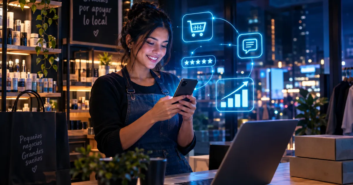 Dueño de negocio revisando las ventas de su tienda en el celular