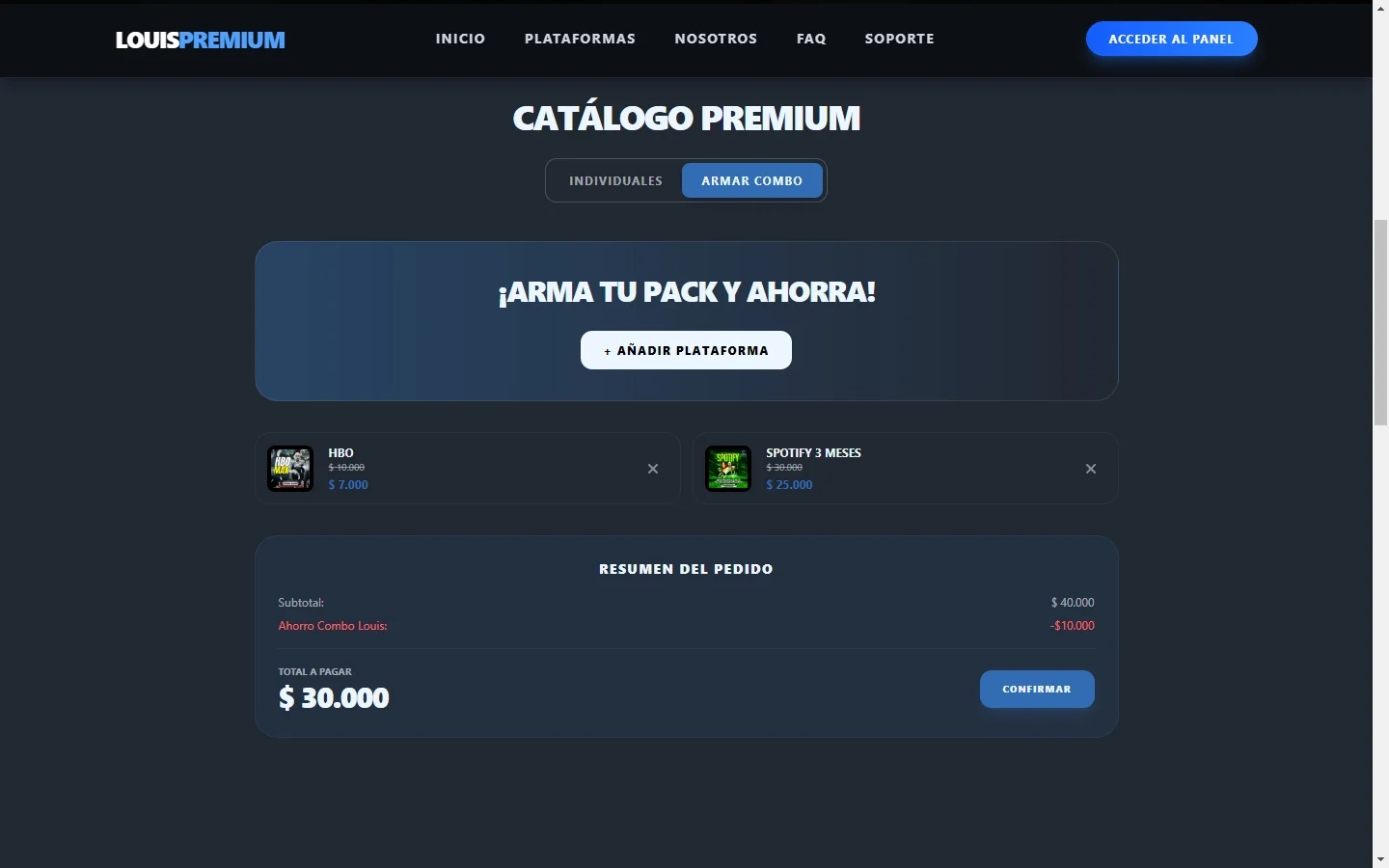 Louis Premium Web: Motor de combos en tiempo real
